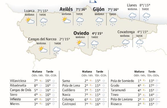 Mapa del tiempo en Asturias.