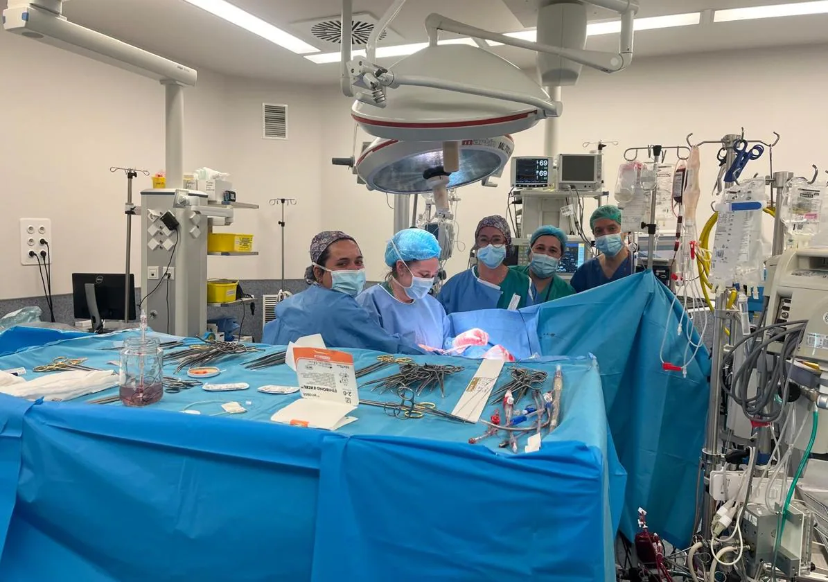 El equipo del Servicio de Cirugía Cardíaca del HUCA durante una de las intervenciones que se han llevado a cabo en el hospital para implantar las nuevas válvulas aórticas.