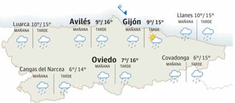 Mapa del tiempo en Asturias.