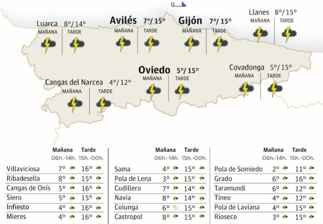 Mapa del tiempo en Asturias para este miércoles, 1 de mayo.