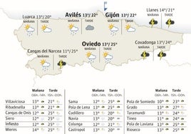 Mapa del tiempo en Asturias.