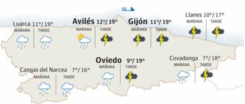 Mapa del tiempo en Asturias.