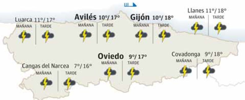 Mapa del tiempo en Asturias.