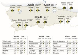 Mapa del tiempo en Asturias.