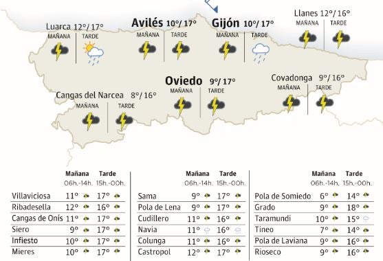 Mapa del tiempo en Asturias.