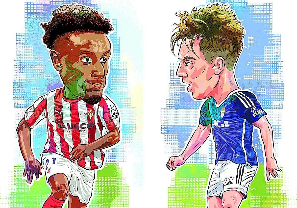 Los jugadores Haissem Hassan (Sporting) y Paulino de la Fuente (Real Oviedo).