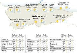 Mapa de Asturias con el tiempo de este martes, 28 de mayo.