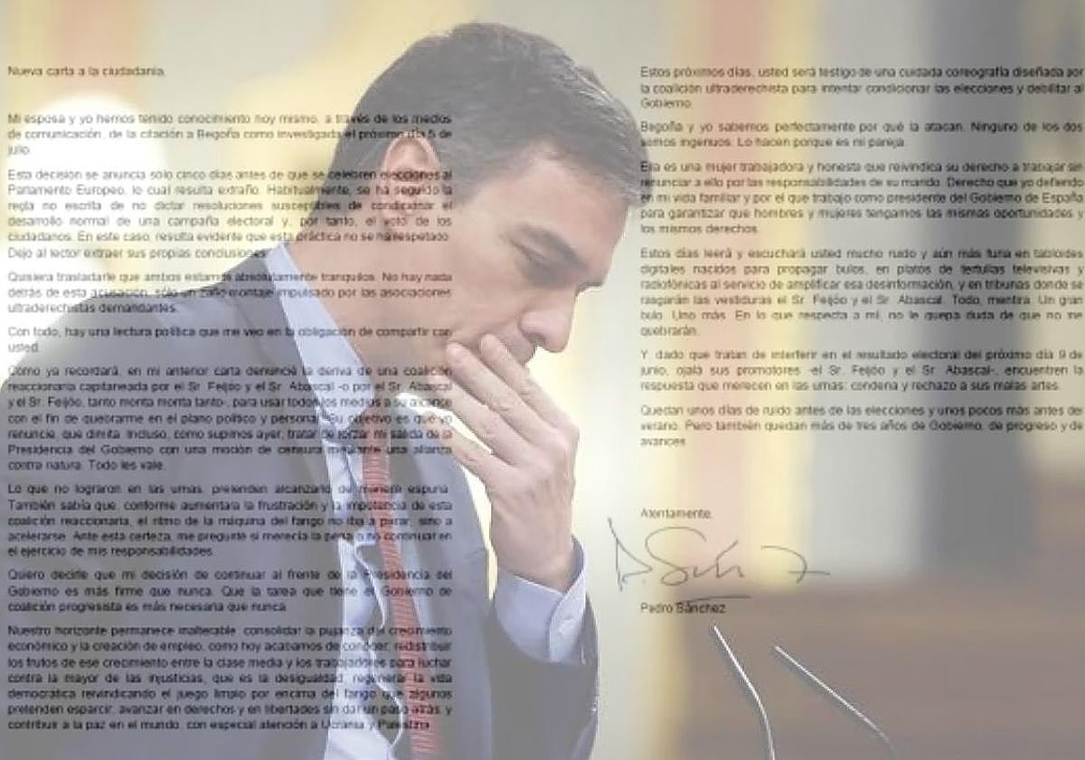 Nueva carta de Sánchez tras la imputación de su mujer: pide «una respuesta en las urnas»