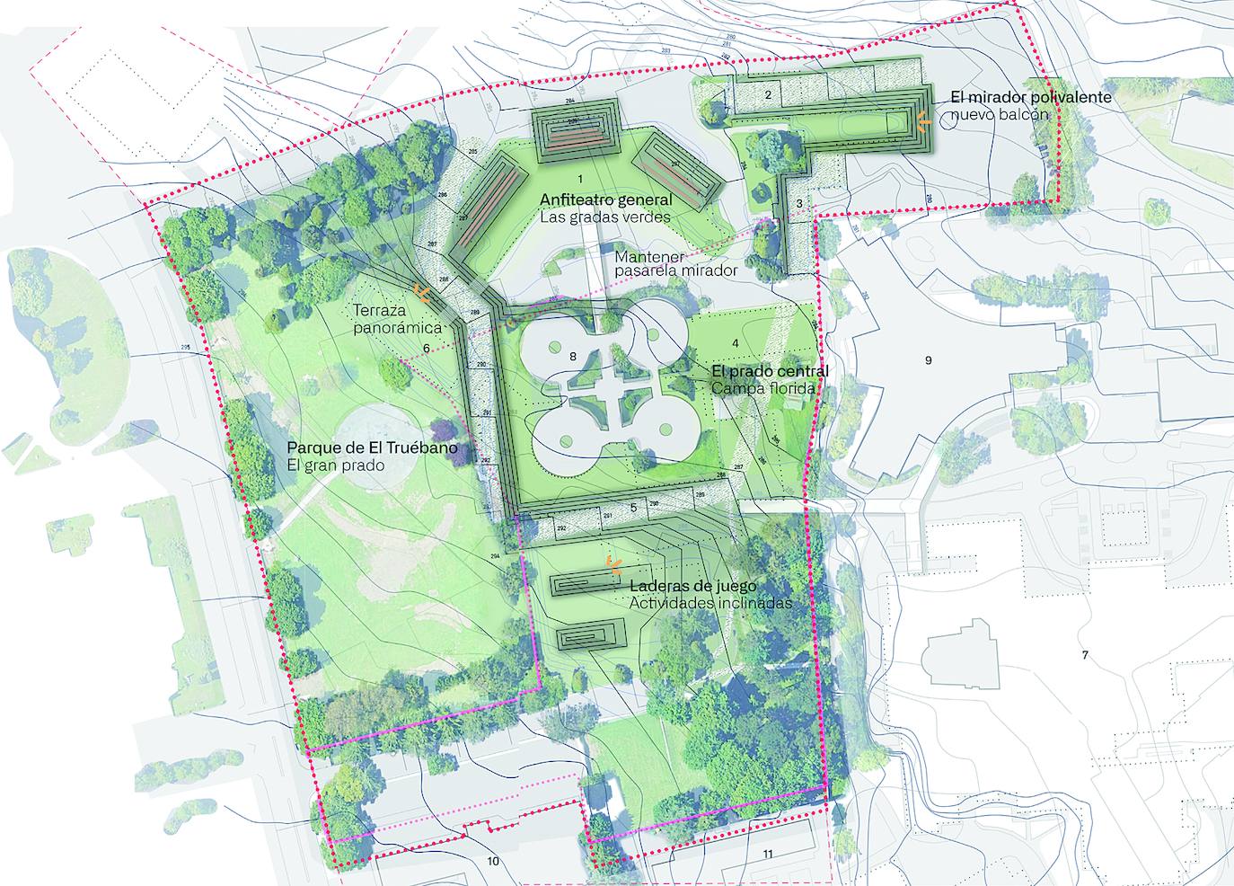 El viejo HUCA ganará una terraza panorámica, un anfiteatro y senderos tras los derribos