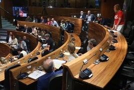 El pleno de la Junta General antes de la votación de la iniciativa que presentó Foro instando que se rescate el Huerna.