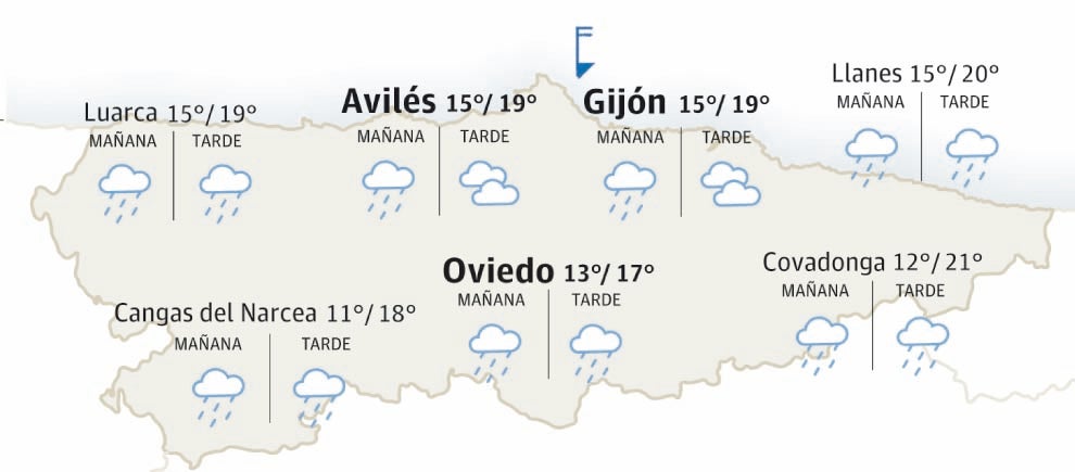 Mapa de Asturias con el tiempo.