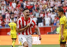 Djuka celebra el gol que anotó ante el Mirandés la pasada campaña.
