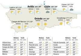 Mapa del tiempo en Asturias para este jueves, 18 de julio.