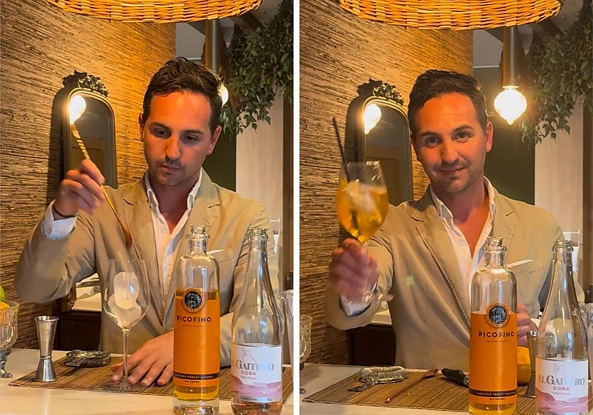 Elaboración del cóctel Paraíso Spritz.