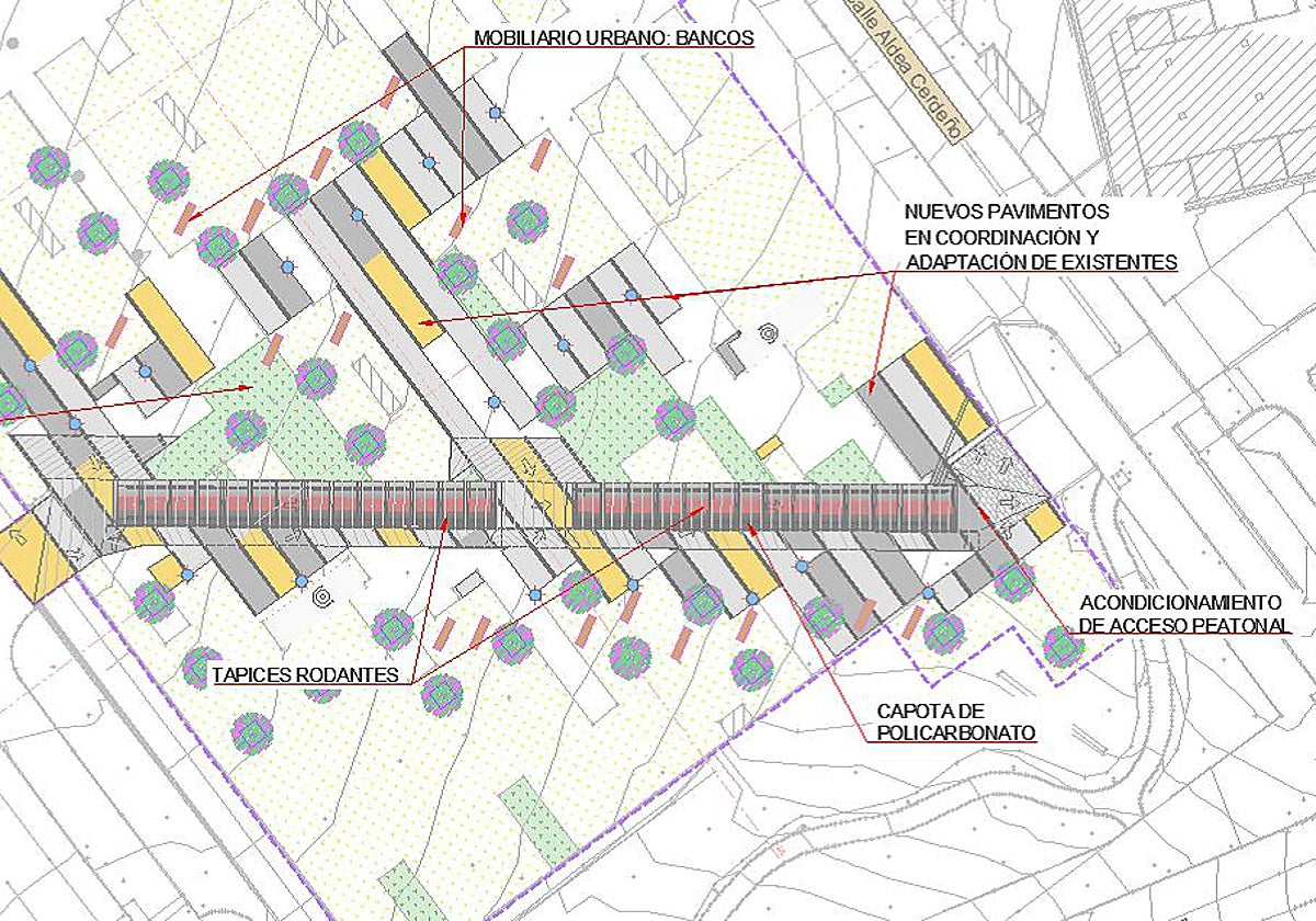 Plano cenital de la futura pasarela mecánica cubierta