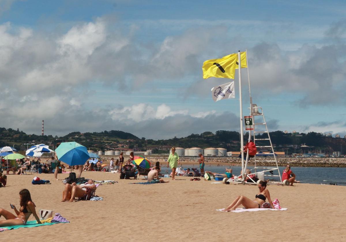 Usuarios en la playa de Poniente esta mañana.