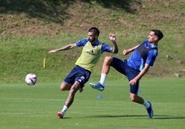 Alex Millán y Dani Calvo, en un entrenamiento.