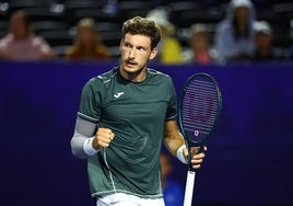 Pablo Carreño celebra un punto, durante el partido de cuartos de final del Open de Winston-Salem.