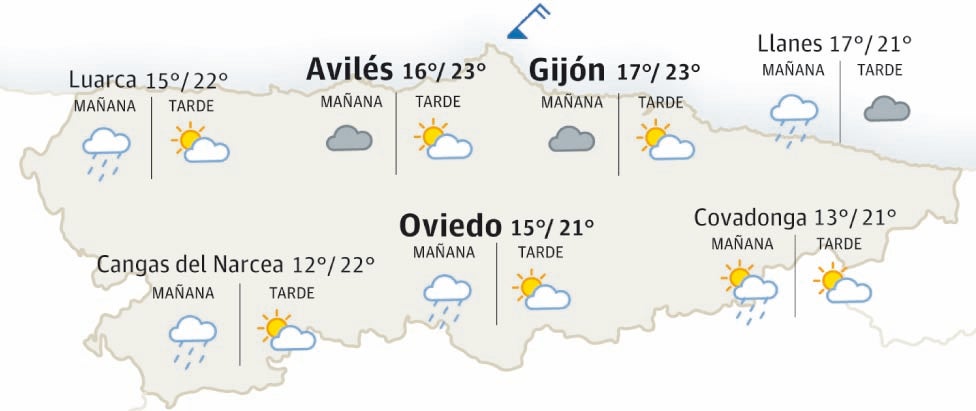 Mapa del tiempo en Asturias.