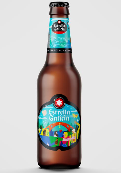 Imagen - La nueva etiqueta de los botellines de Estrella Galicia que homenajean a Asturias.