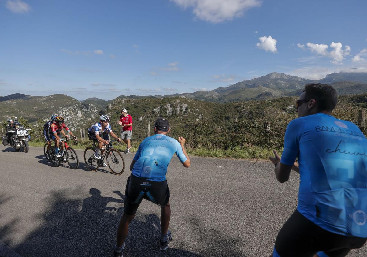 Ciclistas en la pasada edición de la Vuelta Ciclista a España en la etapa entre Pola de Allande y La Cruz de Linares.