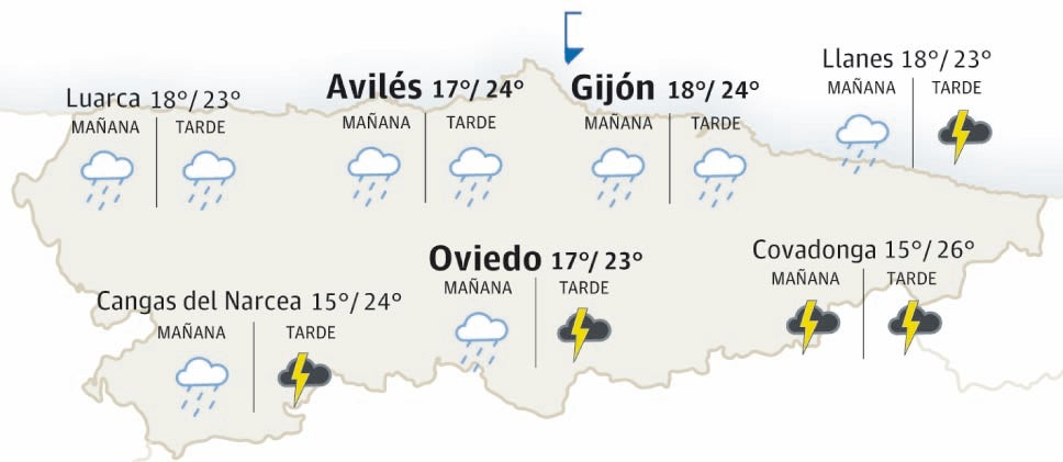 Mapa del tiempo en Asturias.