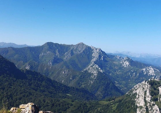 Desde el pico Fueyu las vistas son amplias y un gusto: los bosques,los valles y montes como Peñas Negras o Peña Mea se contemplan de lujo desde sus alturas.