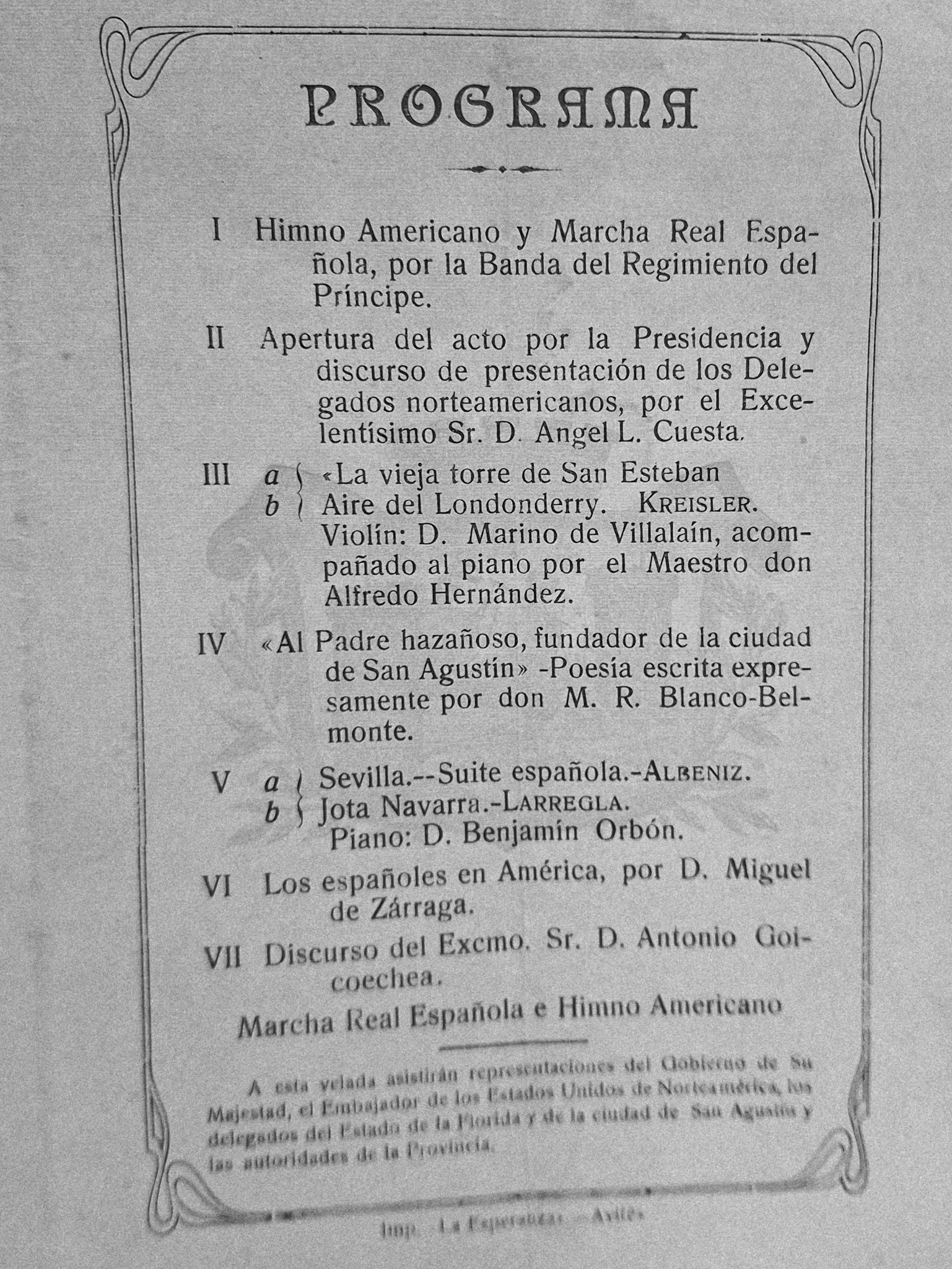 El programa original de los actos de 1924.