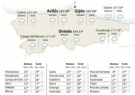 Mapa del tiempo en Asturias.