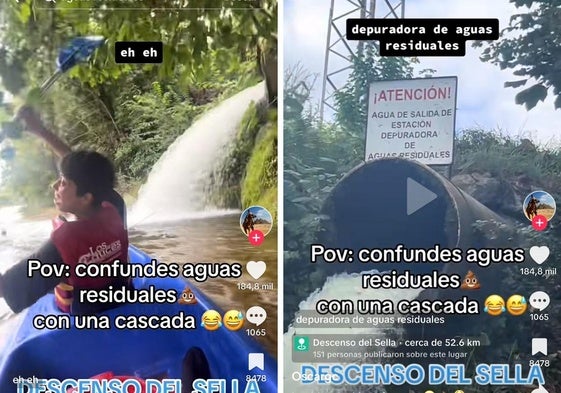 Unos jóvenes confunden una tubería de aguas residuales con una cascada en el Sella y se 'duchan' en ella