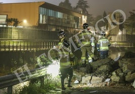 Efectivos de Bomberos, en el entorno de Las Mestas, durante el operativo de búsqueda.