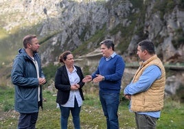 El diputado Pedro de Rueda (segundo por la derecha), con ediles del PP de Aller, en el mirador de Zuvillaga.