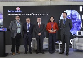 Octavio Villa, Andrés Pedreño, Joaquín Almunia, Carmen Reina y Juan Acuña, antes de dar inicio a la Jornadas Tecnológicas.