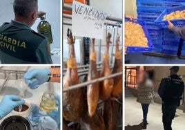 Productos incautados por la Guardia Civil y detenciones en una macrooperación contra el fraude alimentario.