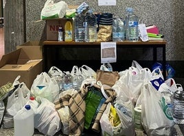 Productos recopilados en la Universidad de Oviedo para ayudar a los afectados por la DANA en Valencia.