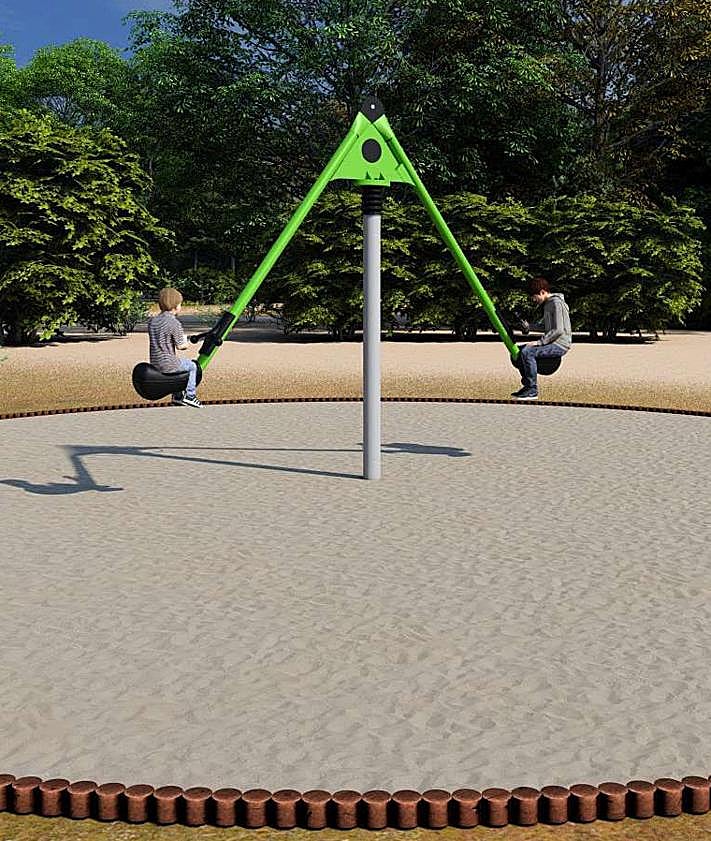 Imagen secundaria 2 - Arriba, sistema modular con un tobogán y un poste con bolas y balancines de animales marinos. A la izquierda, nuevo balancín para dos que se instalará en el espacio lúdico infantil de la firma Hags. A la derecha, balance wiggler, estructura Loly Climber y circuito de juego Ability. 