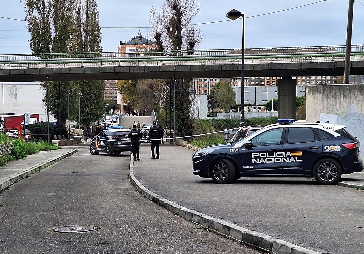 Varias patrullas de la Policía Nacional, en la zona en la que apareció el cadáver.
