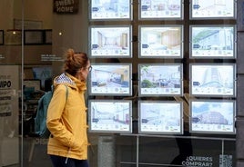 Una mujer observa las ofertas en vivienda en una inmobiliaria de Oviedo.