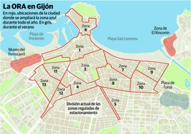 Mapa de la ORA en Gijón.