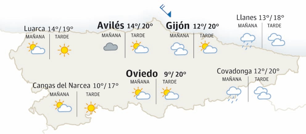 Mapa del tiempo en Asturias.