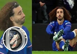 Marc Cucurella se resbaló dos veces en los primeros diez minutos de partido y tuvo que cambiarse de botas en pleno césped.