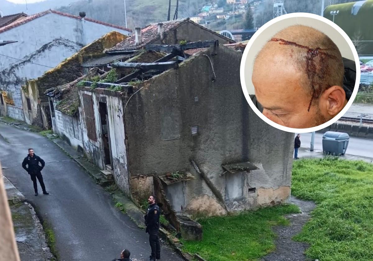 La Policía Nacional, en la tarde de este lunes, intentando conversar con el «vecino conflictivo», que no salió de casa. En detalle, uno de los hermanos agredidos.