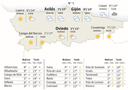 Mapa del tiempo en Asturias.