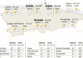 Mapa del tiempo en Asturias.