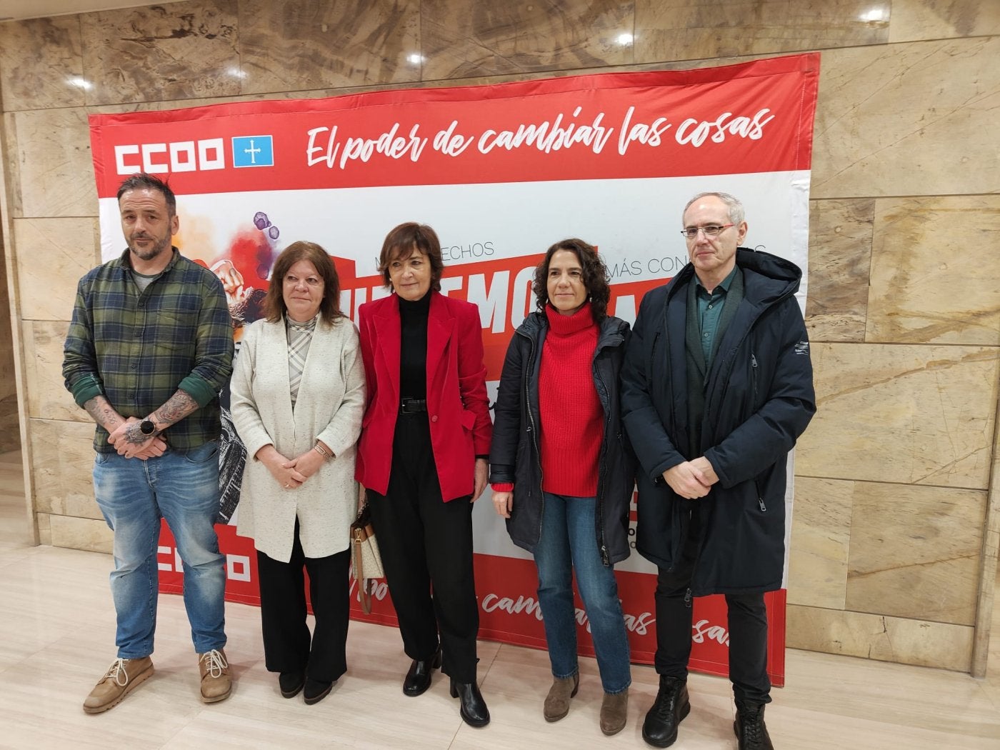 Gerardo Argüelles, Judit Flórez, Adelia García, Kai Solagaistua y Antonio Laín, en la jornada de CC OO.