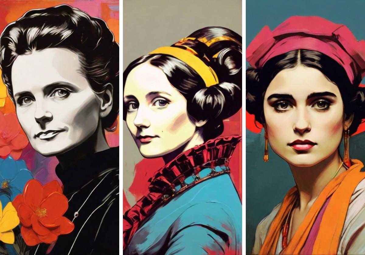 Marie Curie, Ada Lovelace e Hypathia de Alejandría.