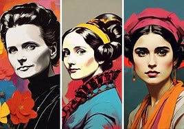 Marie Curie, Ada Lovelace e Hypathia de Alejandría.