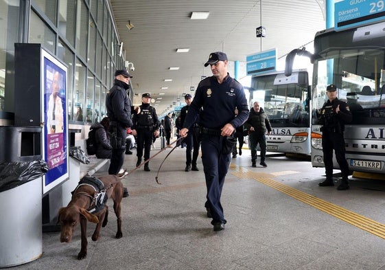 Los guías caninos, de patrulla por la estación de autobuses.