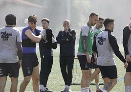 Rozada, en el entrenamiento del Avilés el miércoles en La Toba.