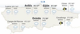 Mapa del tiempo en Asturias.